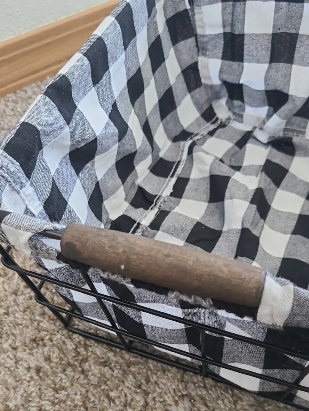 Rae Dunn Black & White Buffalo Check CHEER Wire Basket